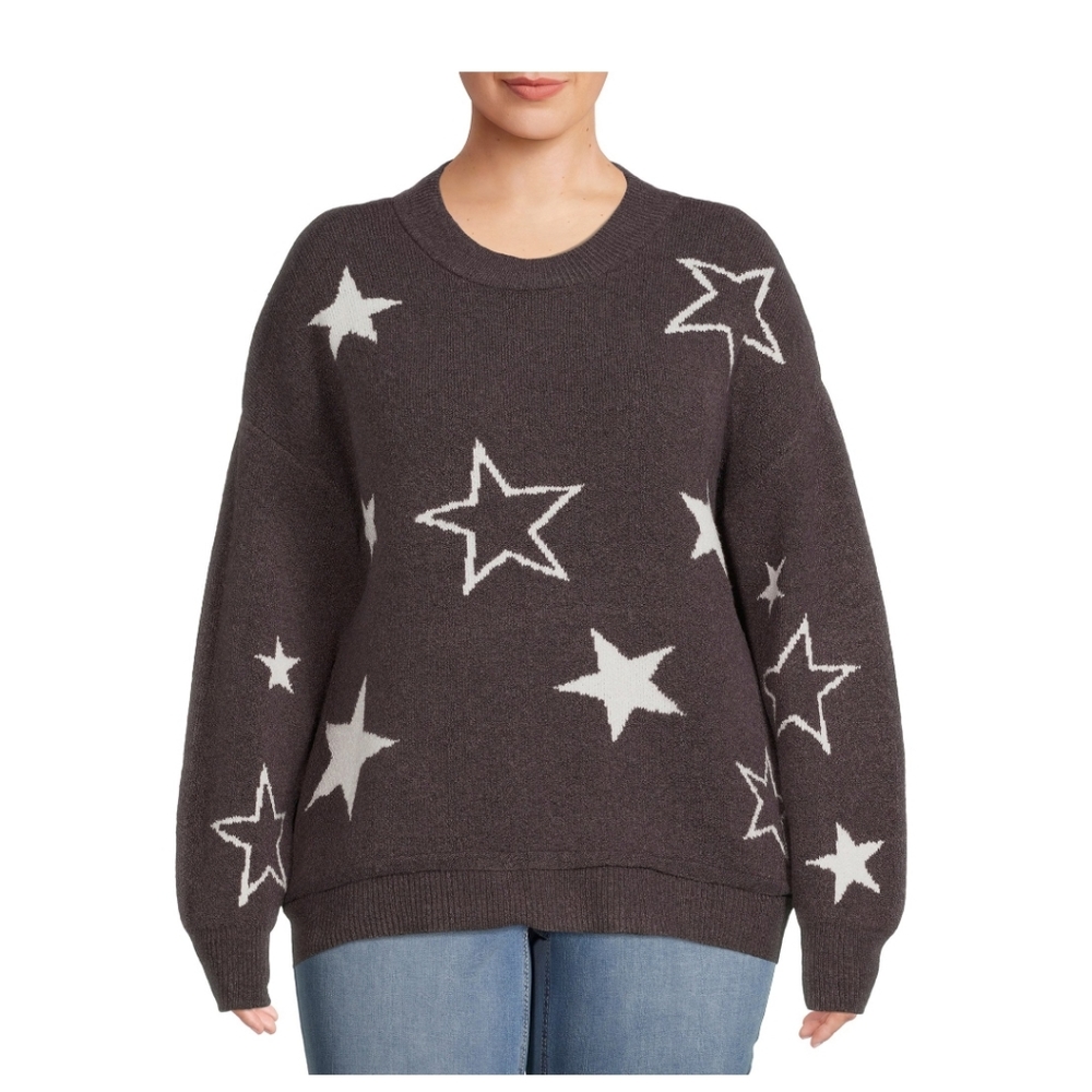 Women's 4X Drop Shoulder Star Print Sweater